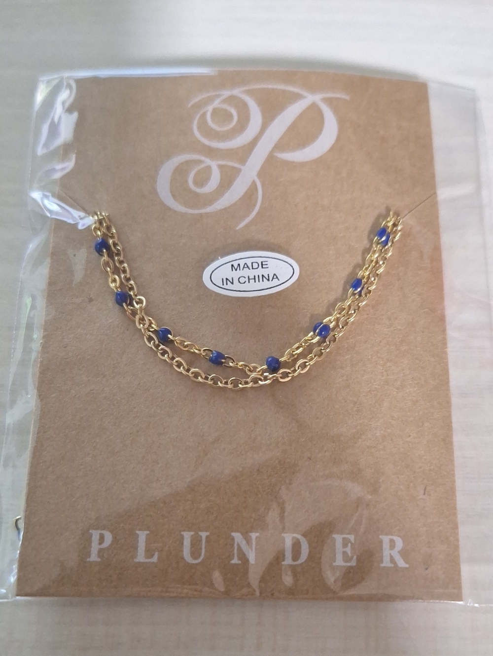 Plunder Gold-Tone Layered Necklace with Blue Bead Accents